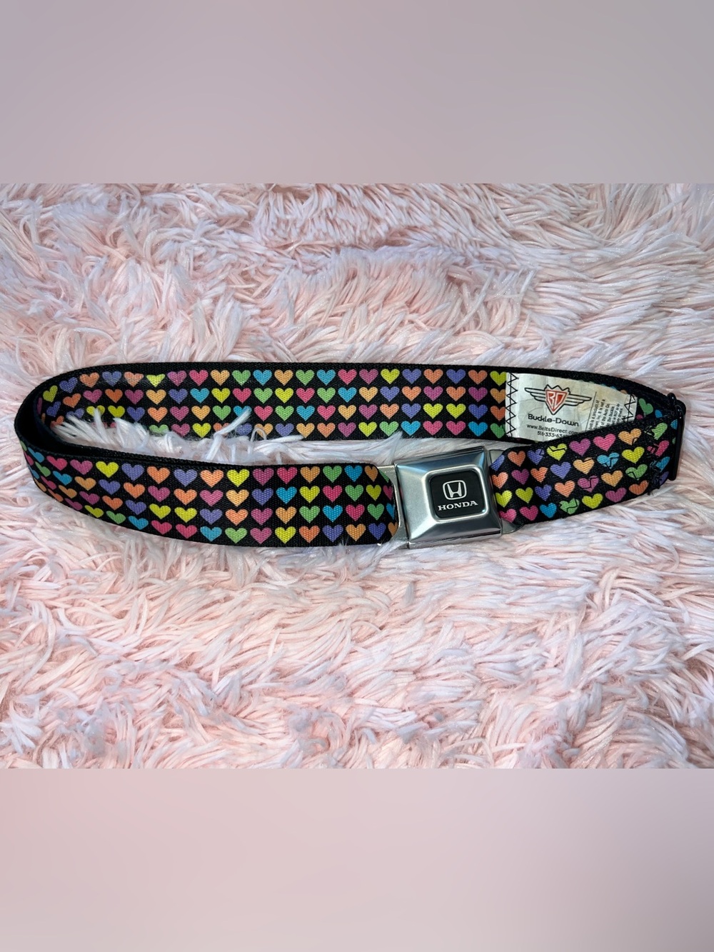 Vintage Y2K Honda Multi-Color Heart Print Seat Belt Buckle
